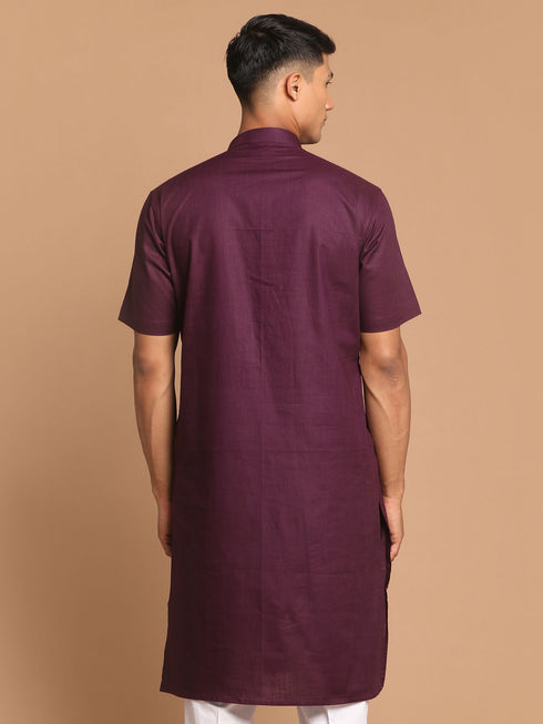 Men's Purple  Solid Kurta